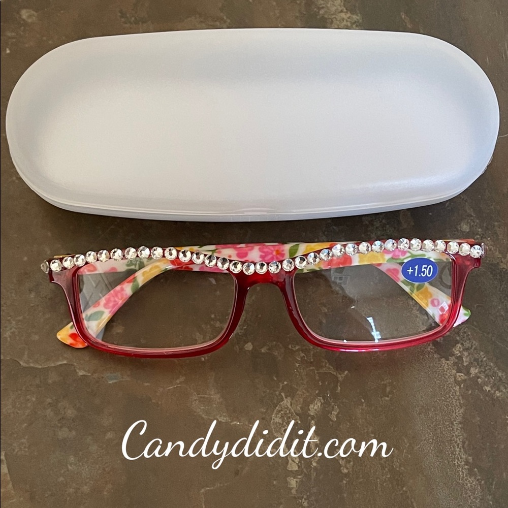 NWT Candy Did It Handmade Crystal & Pearl Floral Bling Reader Glasses 1.50